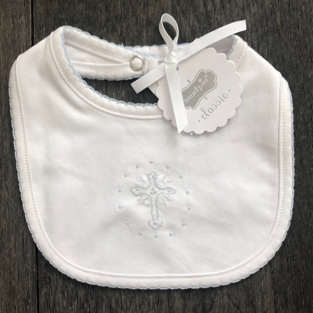 Mud Pie French Knot Cross baby Bib and hat - Picture 3 of 8